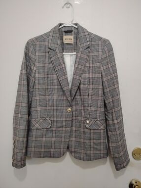 MOS MOSH Blake Ezra Plaid Blazer Size 34 Tailored Pink And Gray Jacket